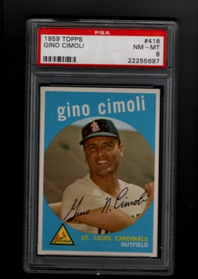 1959 Topps #418 Gino Cimoli PSA 8 NM-MT ST. LOUIS CARDINALS